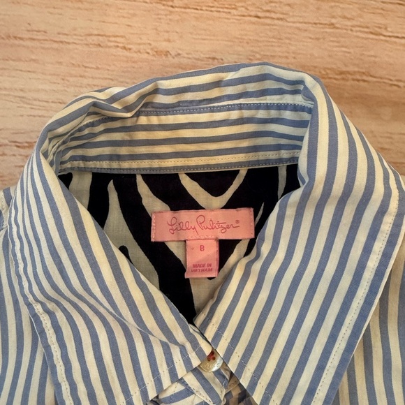 Lilly Pulitzer Womens Long Sleeve Button Up Shirt Size 8  Striped Ruffle Zebra - Picture 5 of 9